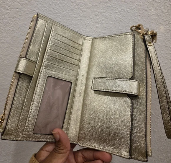 Michael Kors Gold Metallic Wristlet Wallet - Picture 2 of 9